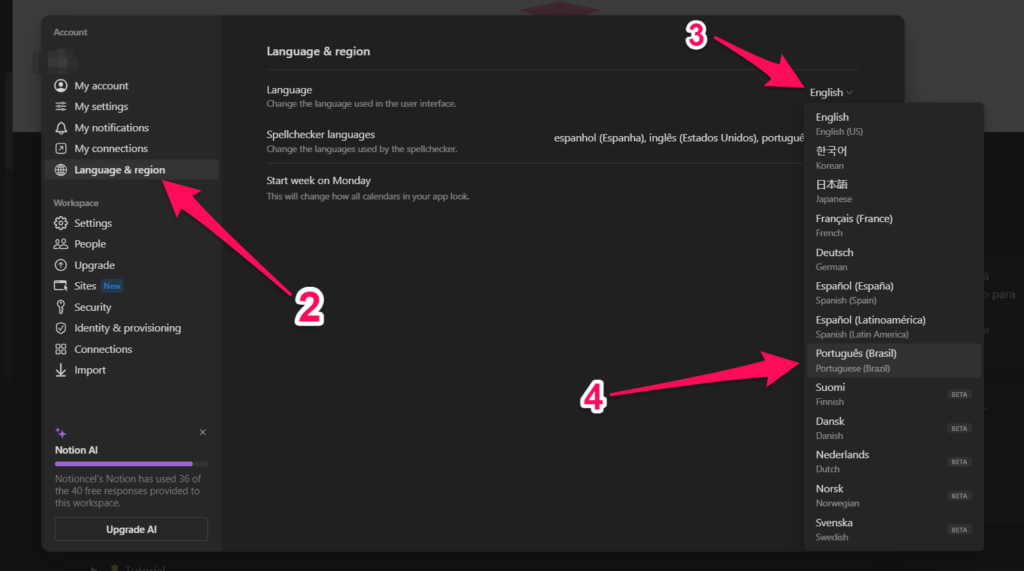 como deixar o notion em português parte 2