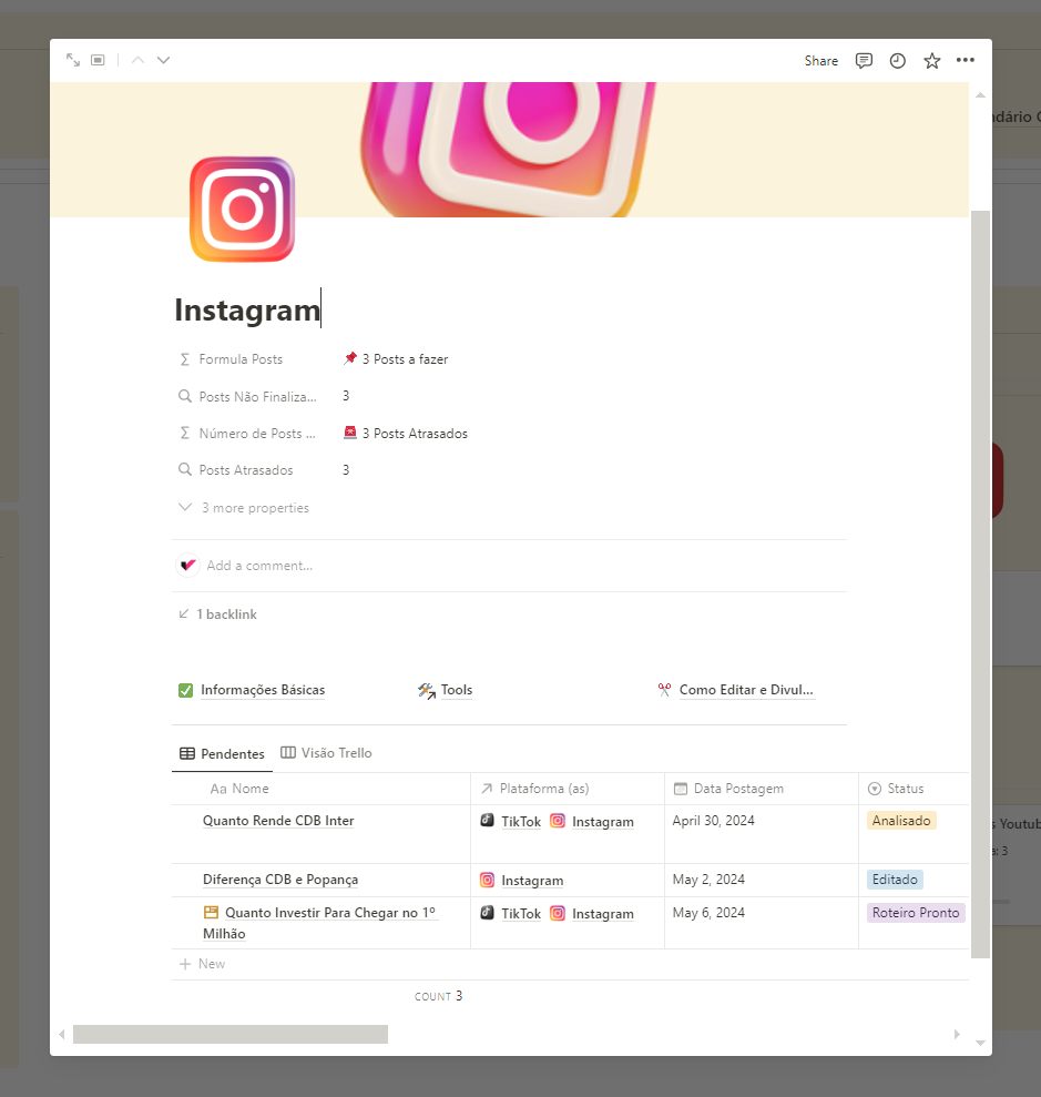 gestão de redes sociais no Notion